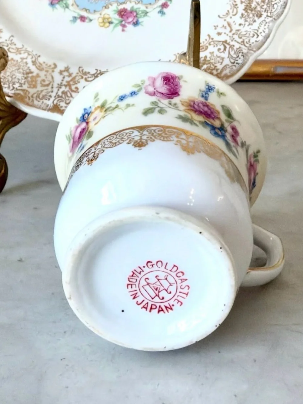Vintage Floral Gold-Trim Limoges Plate & Goldcastle Teacup